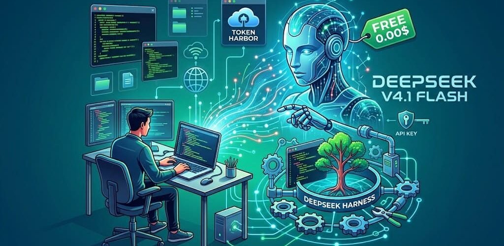 تعرف على طريقة تشغيل DeepSeek Harness وربطه بنموذج DeepSeek V4.1 Flash مجانًا عبر Token Harbor، مع شرح الإعداد وحدود الاستخدام المجاني ونصائح الأمان.