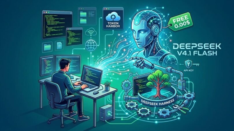 تعرف على طريقة تشغيل DeepSeek Harness وربطه بنموذج DeepSeek V4.1 Flash مجانًا عبر Token Harbor، مع شرح الإعداد وحدود الاستخدام المجاني ونصائح الأمان.