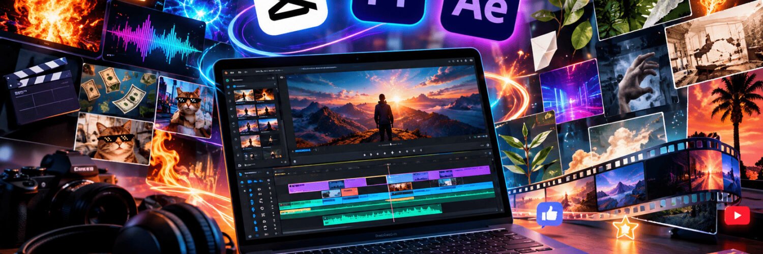 تأثيرات مونتاج مجانية بأكثر من 30 جيجا لـ CapCut وPremiere Pro وAfter Effects تشمل مؤثرات بصرية وصوتية Glow وFire وOverlays وأيقونات متحركة